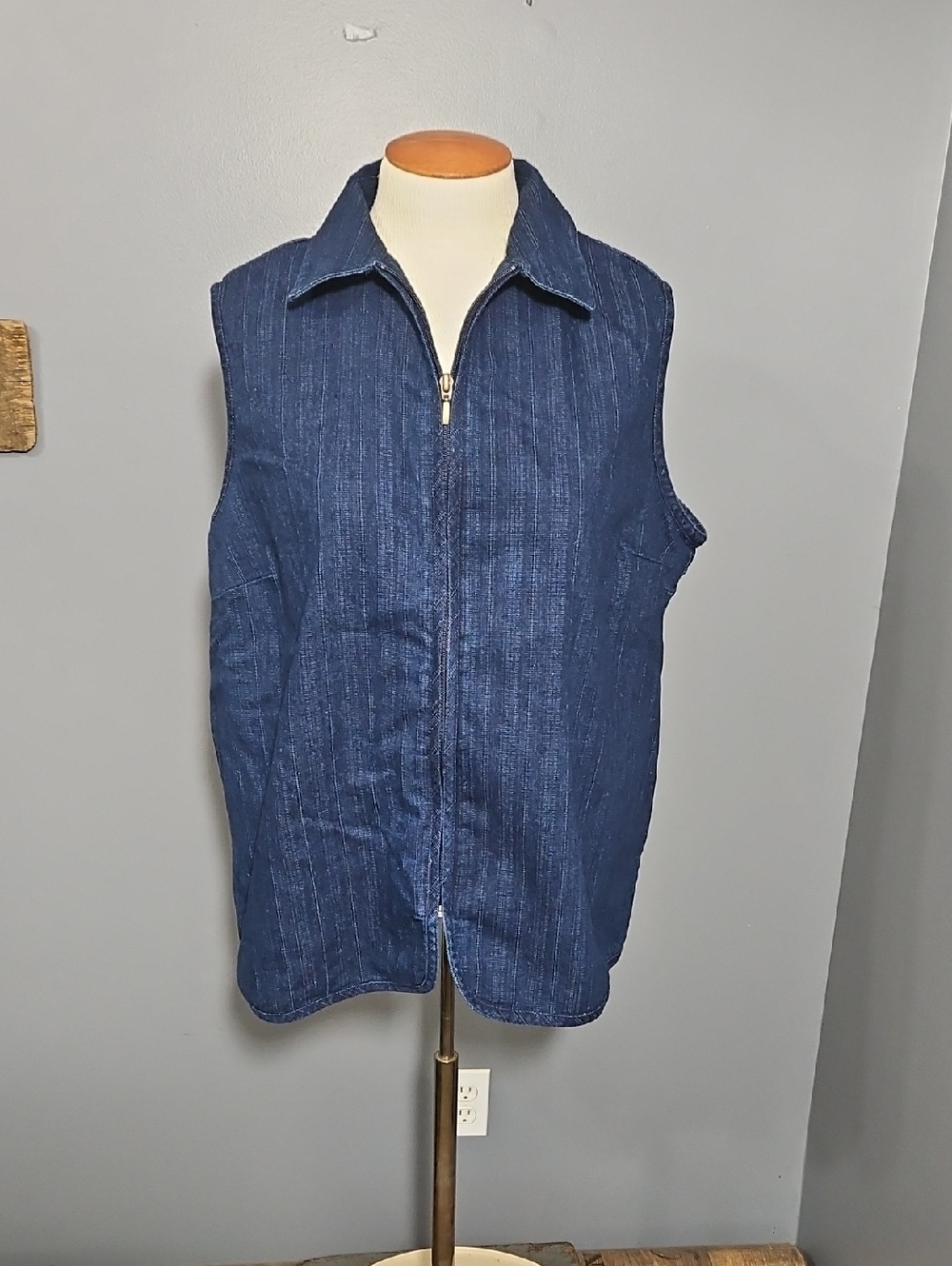 Allison Daley, Denim, Striped, Zippered, Vest, Size 16, Americana, Workwear